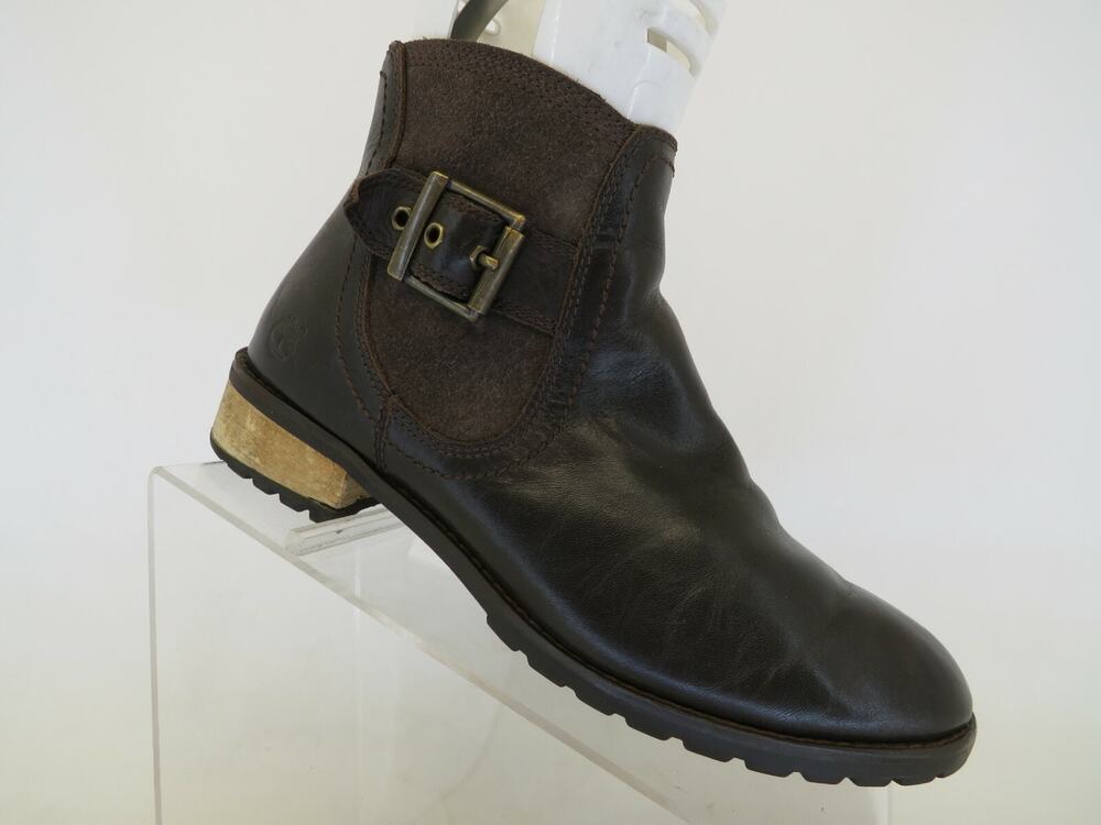 Timberland Womens Brown Leather Zip Buckle Ankle Fashion Boots Bootie Size 7 M